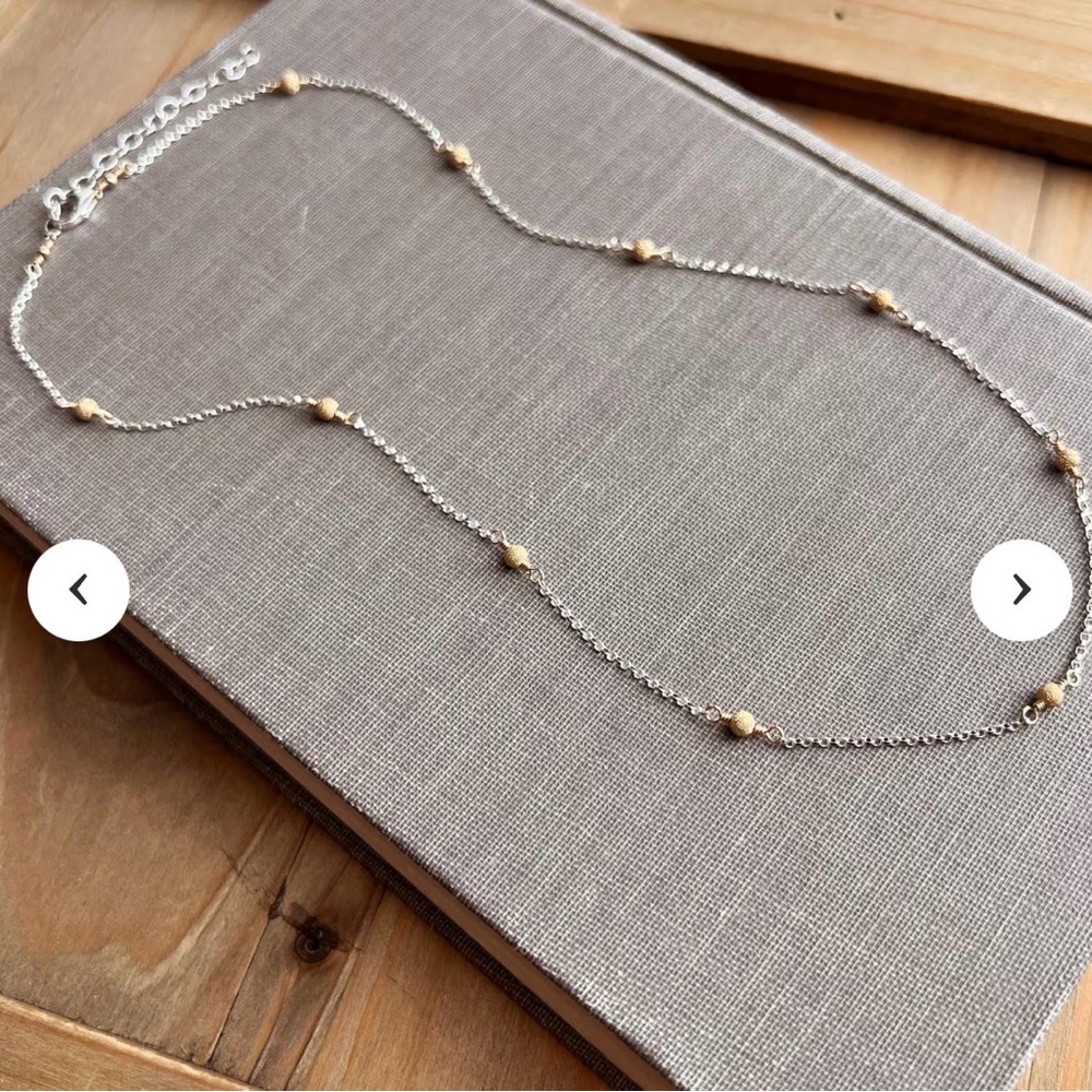 Delicate Two-Tone Bead Station Necklace - Gold & Silver